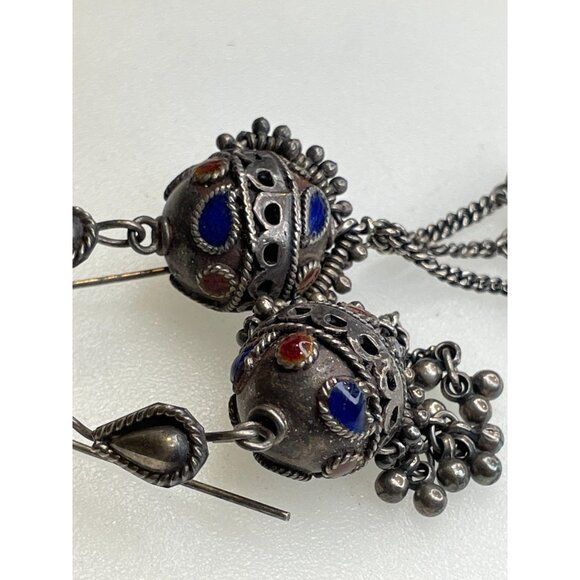 Fabulous Older Vintage Silver & Enamel Morrocan Berber Earrings - Picture 8 of 12